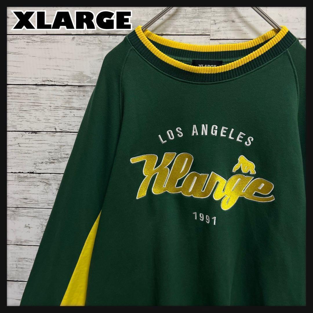 【状態良好】エクストララージ リブライン ロゴ刺繍 トレーナー スウェット 大人気エクストララージ リブライン Vネック ロゴ刺繍 スウェット