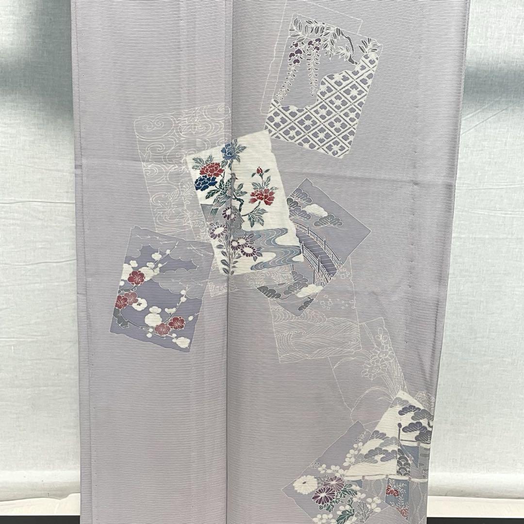 D221 夏着物　訪問着　鳥　花模様　絽　正絹　極美品