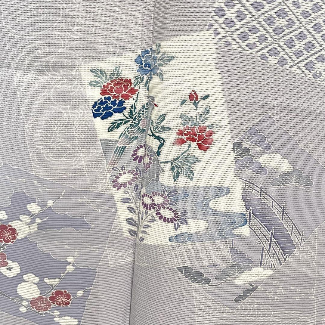 D221 夏着物　訪問着　鳥　花模様　絽　正絹　極美品