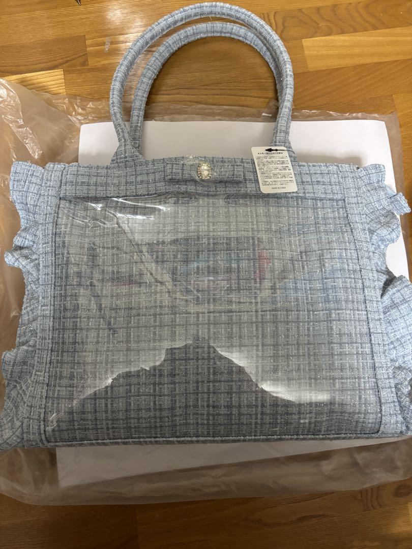 フクヤオンライン　パレットリリーツイードバッグ　ビジューリボン　ブルー　痛バッグ