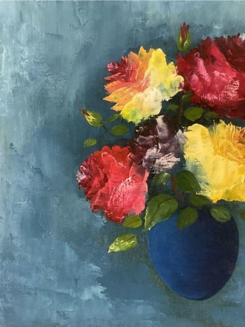 油絵  肉筆  静物「薔薇の図」サインあり Y．Kondo サイズF8