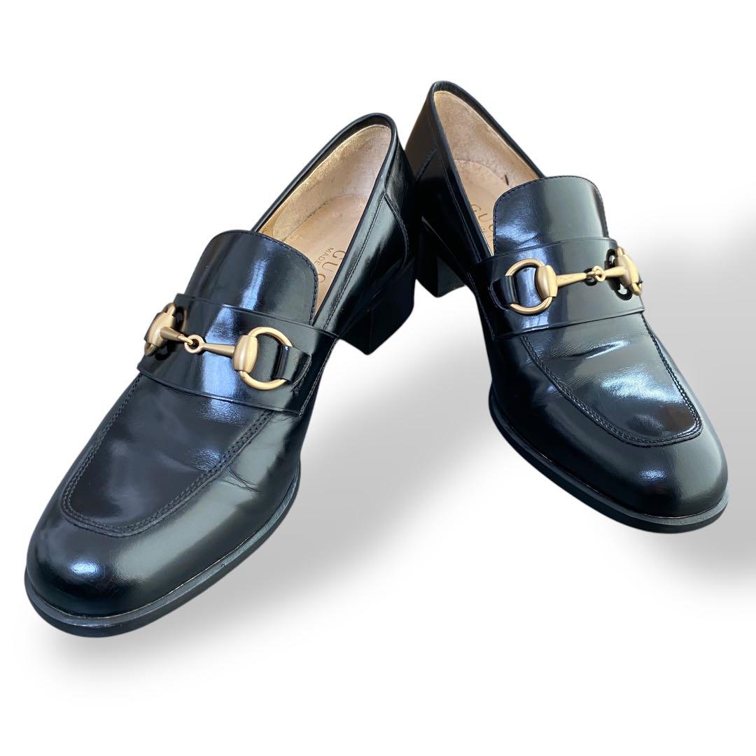 【美品】GUCCI ホースビットローファー　ゴールド金具　黒 23.5-24cm