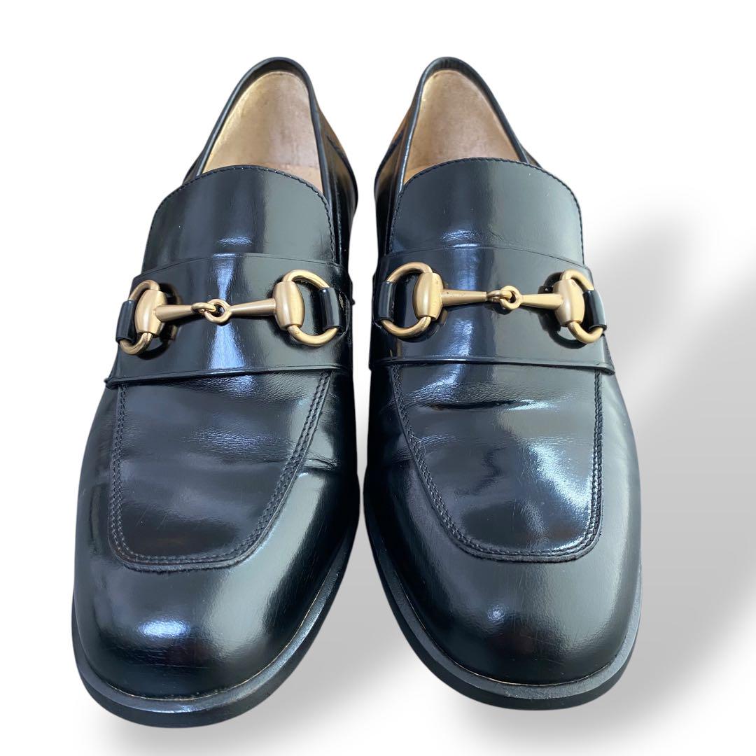 【美品】GUCCI ホースビットローファー　ゴールド金具　黒 23.5-24cm