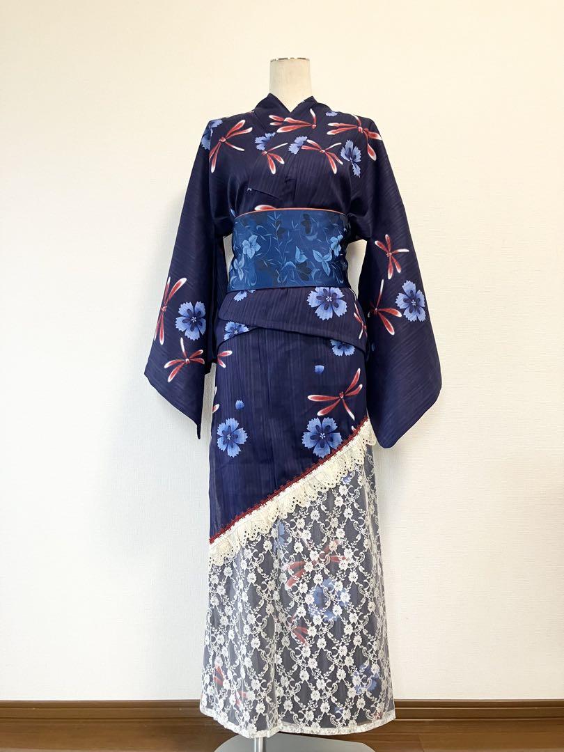 浴衣ドレス・二部式・藍色・オリジナル・リメイク・新品・M〜Lサイズ