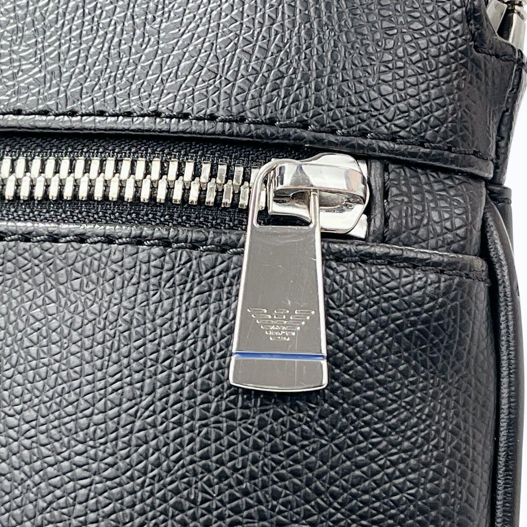 美品✨エンポリオアルマーニ イーグルロゴ フラットショルダーバッグ レザー 黒