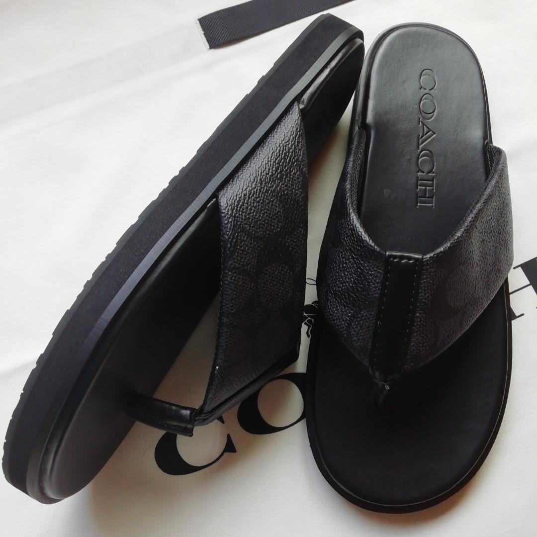 正規店購入★コーチ★シグネチャー★レザーサンダル黒25cm★新品、袋付き 正規店購入★コーチ★シグネチャー★レザーサンダル黒25cm★新品、袋付き
