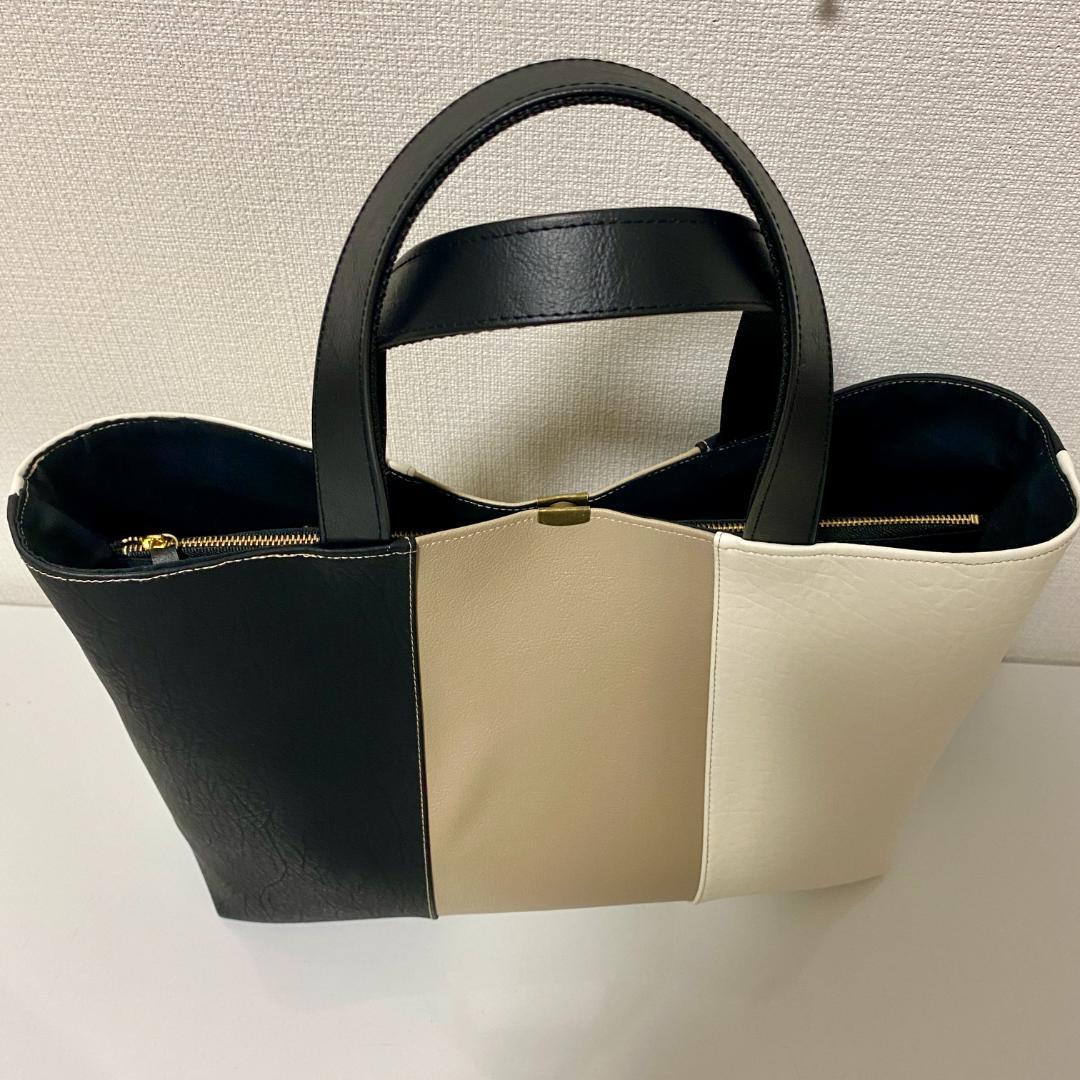 シックな黒・ベージュ・白の がま口ショルダー ＆ トートバッグ セット 合皮
