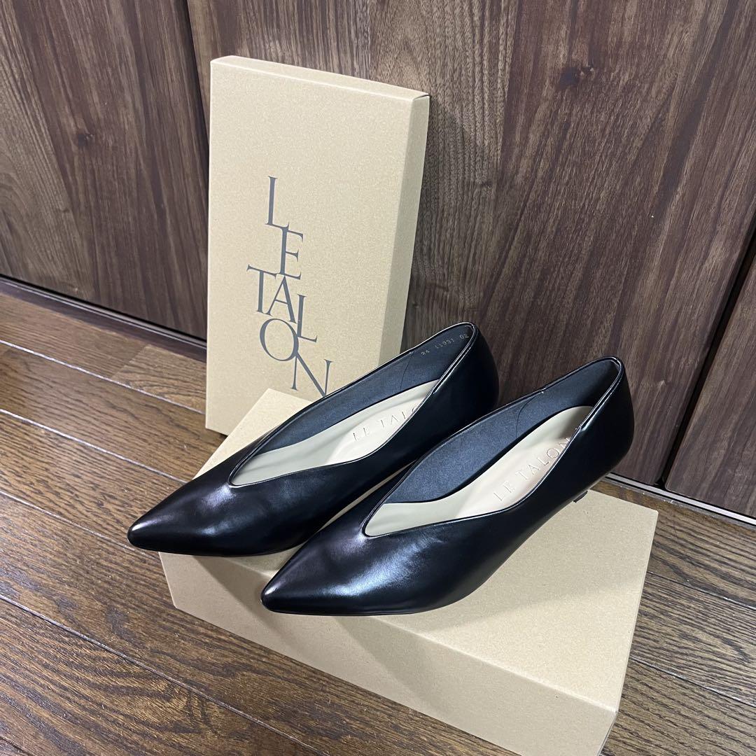 LE TALON 黒 ポインテッドトゥパンプス 低ヒール　23cm