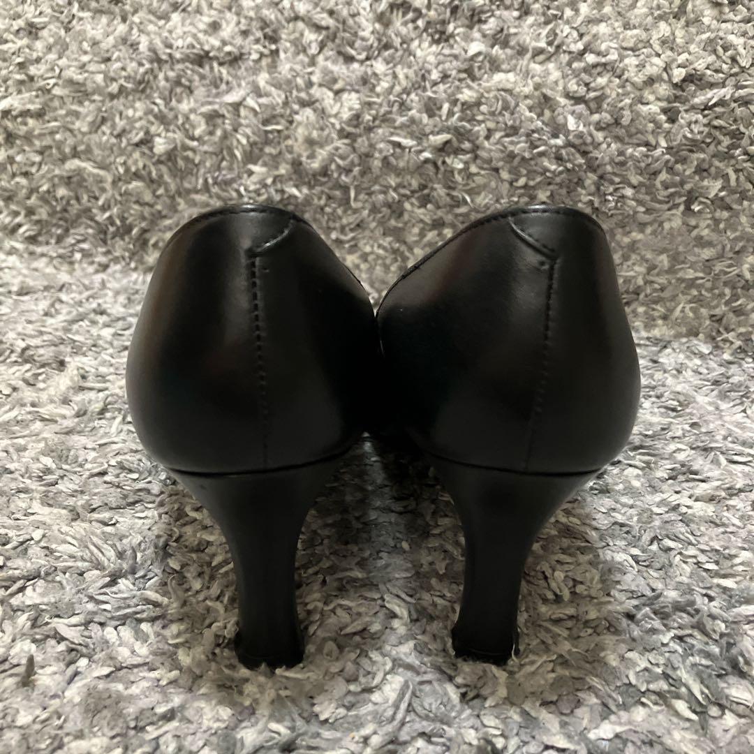 DIANA◎極美品！本革&エナメル パンプス(24.5)ラウンドトゥ ラメ 黒 ダイアナパンプス 黒レザー 24cm ヒール約9.5cm