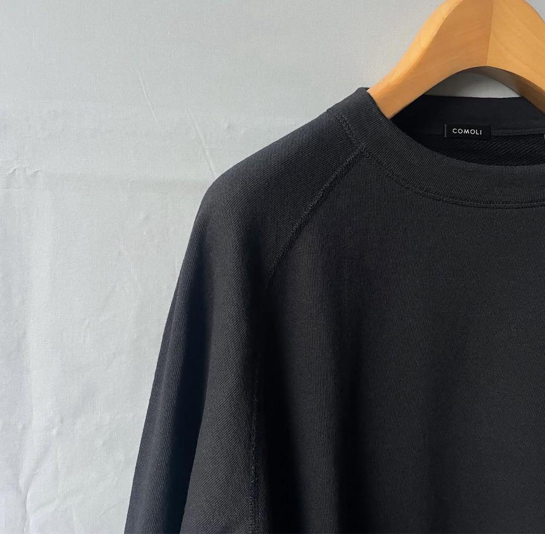 COMOLI 25SS LW コットン裏毛クルーネックblack size3