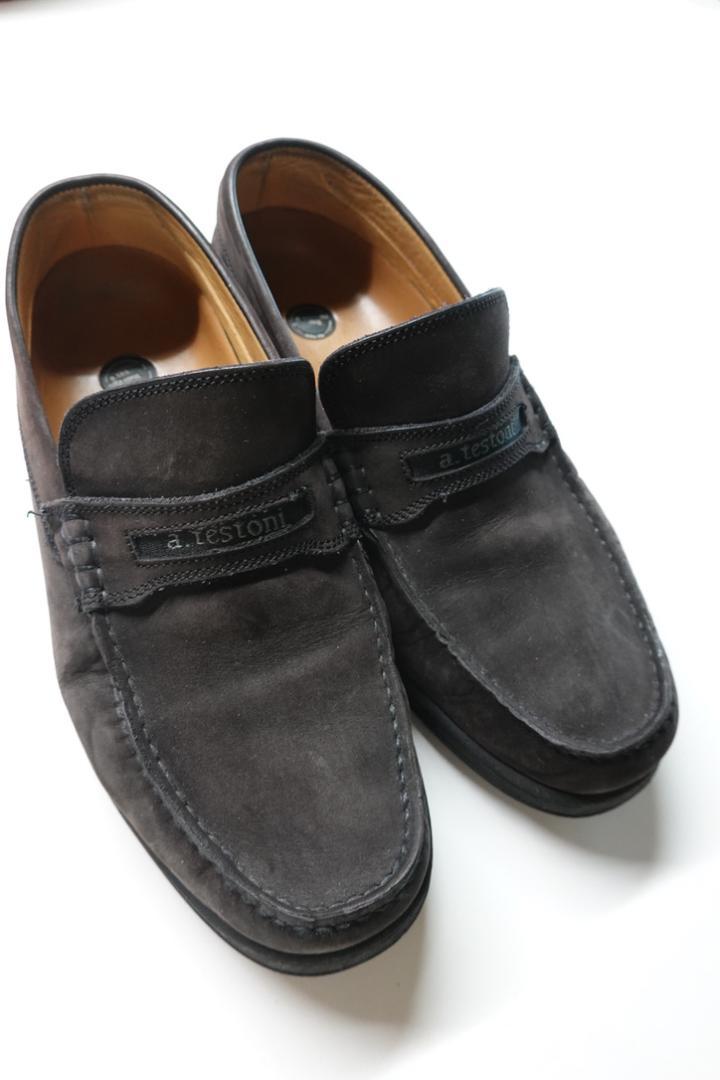 美品 アテストーニ 本革黒 スリッポン a.testoni 26.5㎝ モカシン