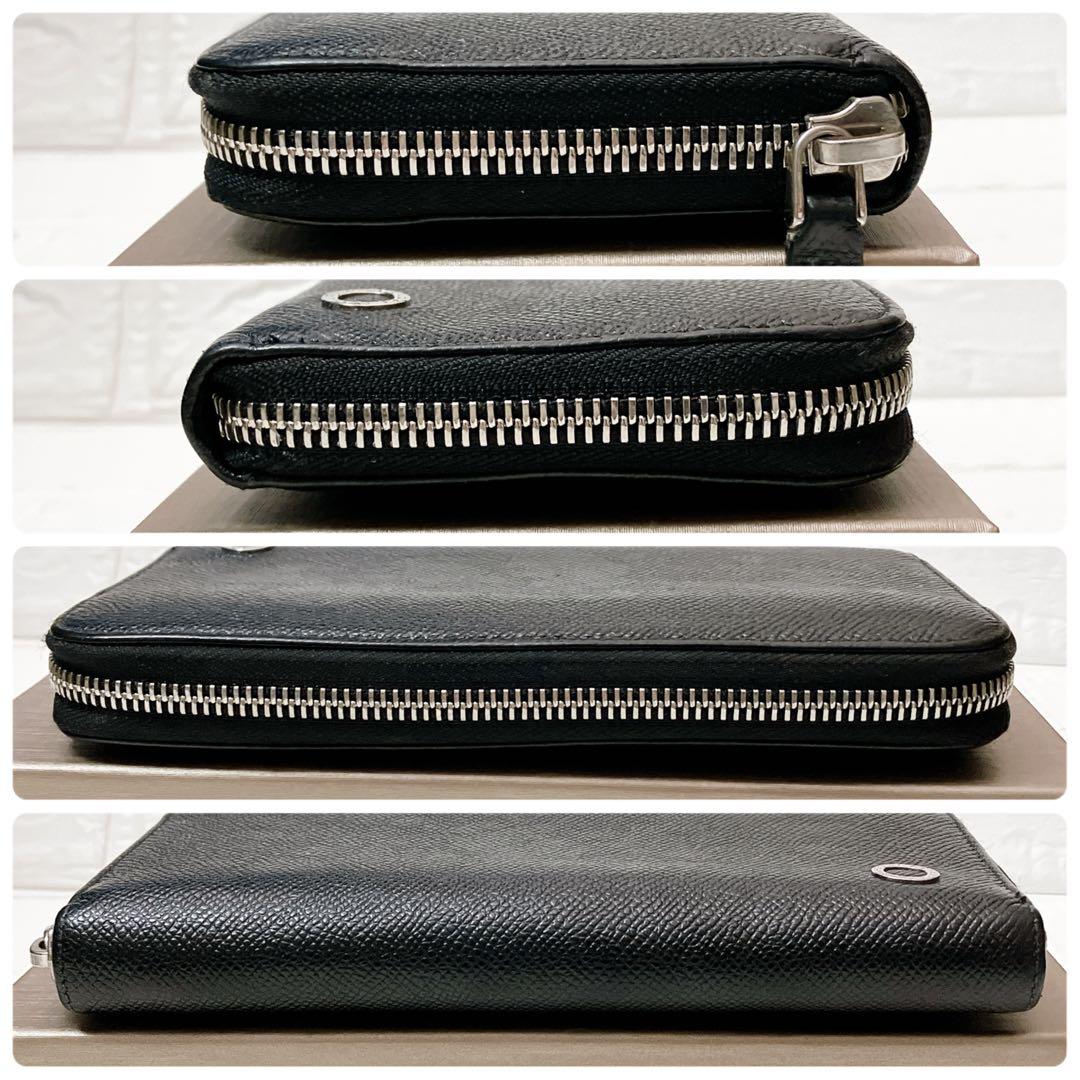 【BVLGARI】ブルガリ ブラック ラウンドジップ レザー 長財布 BVLGARI - ブルガリ長財布 ジップウォレット オクト グレイン