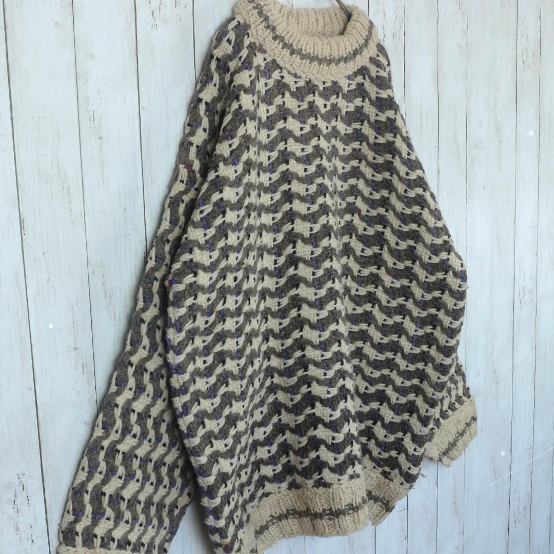 【希少】手編み ハンドメイド ニット エクアドル製 古着 一点物 入手困難 3D