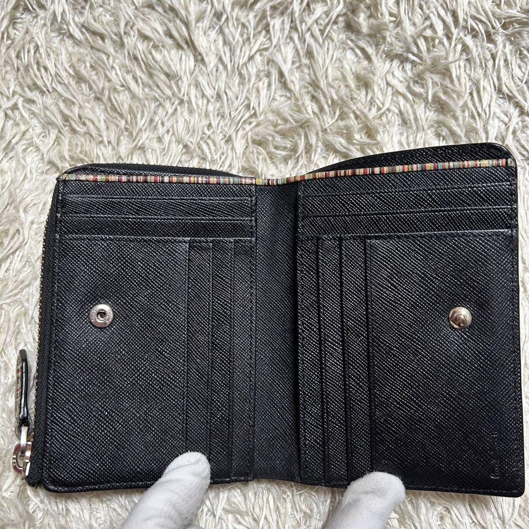 極美品 ポールスミス ジップストローグレイン2 二つ折り財布 レザー ブラック