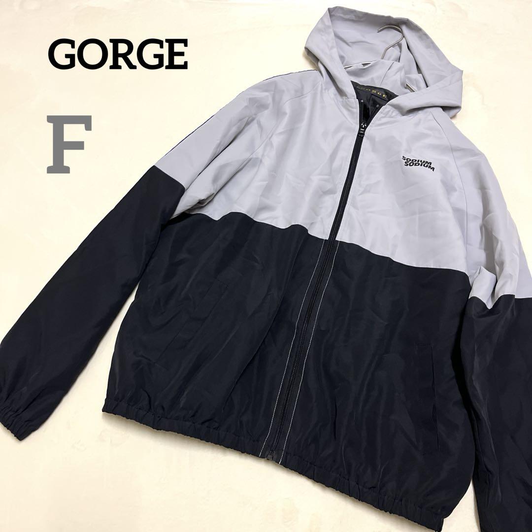 即納★GORGE フード付きジャンパー グレー/ブラック Free薄手ゆったり