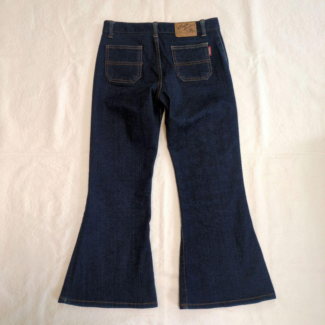 y2k 00s 平成レトロ クロップド丈 フレア デニムパンツ 濃紺 26