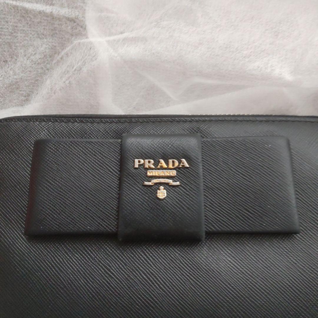 今日限定お値下げ！プラダサフィアーノリボンラウンドファスナー、ブラック プラダ PRADA ラウンドジップ サフィアーノ リボン ブラック