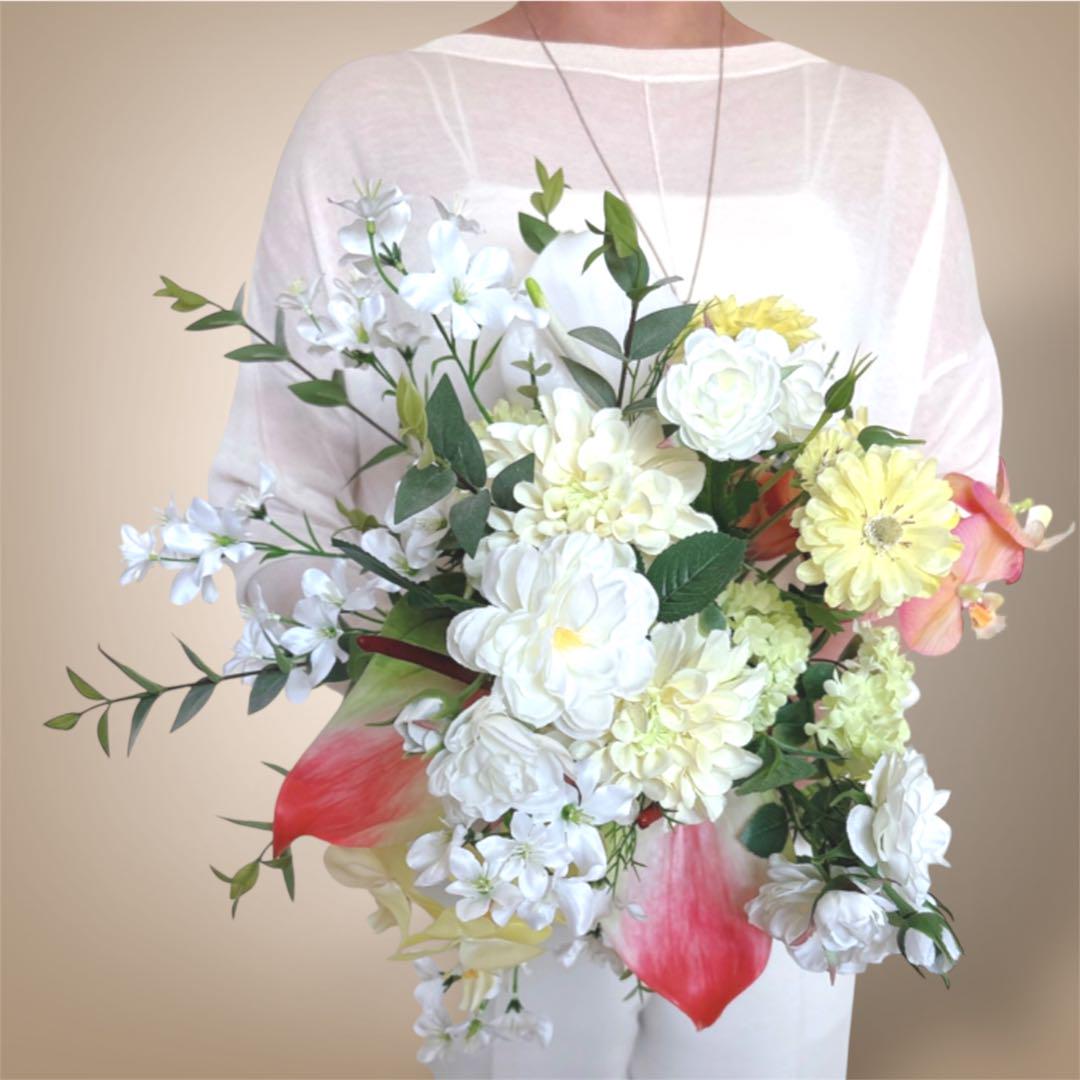 ウェディングブーケ＆ブートニア　造花　アーティフィシャルフラワー　結婚式　胡蝶蘭