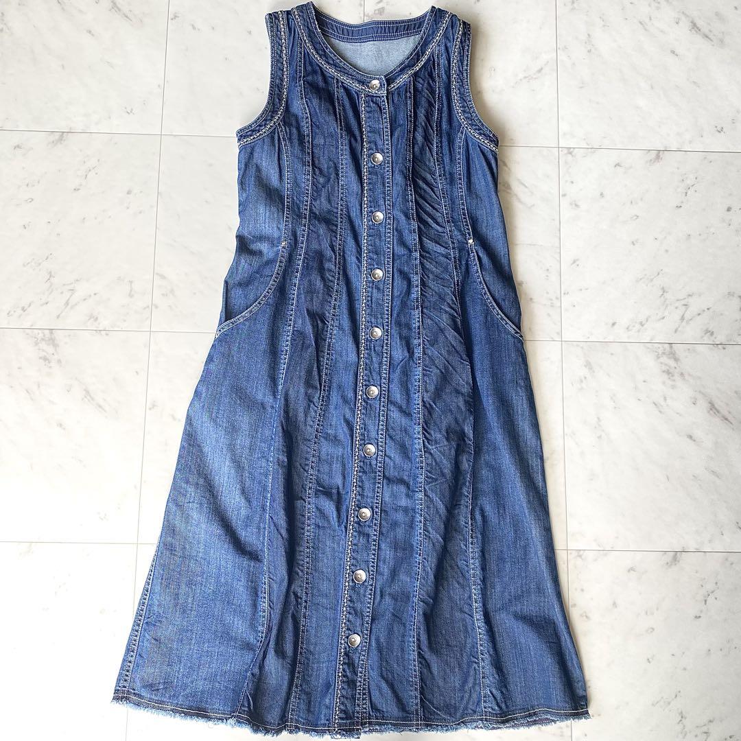 美品 ヒロコビス ステッチ刺繍デニムワンピース ジャンパースカート 9 美品 ヒロコビス ステッチ刺繍デニムワンピース ジャンパー