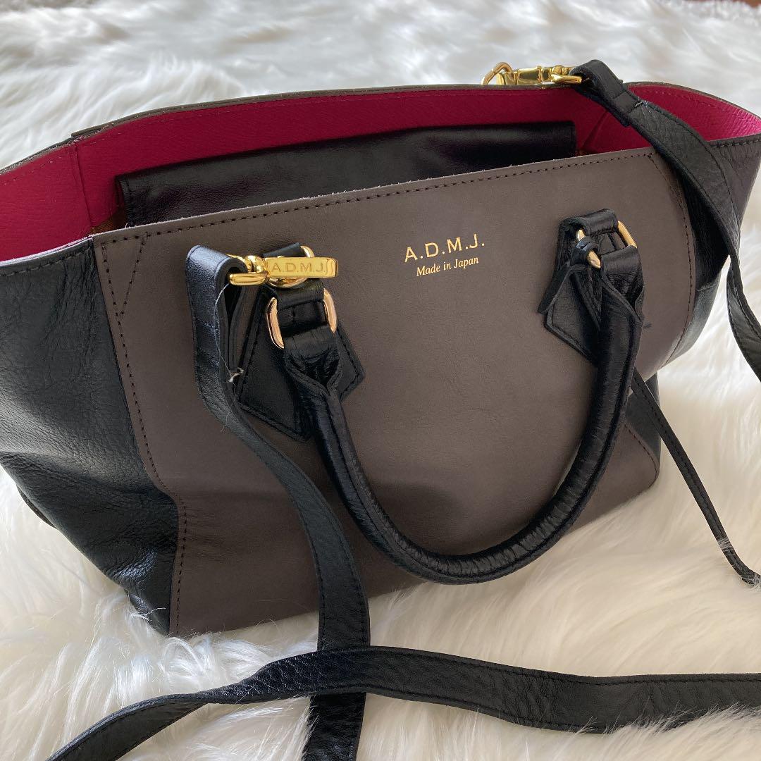 けますよう A.D.M.J. 2way ハンドバッグ ショルダーバッグ グレージュ 黒 Eb5yM-m90613454469 をして