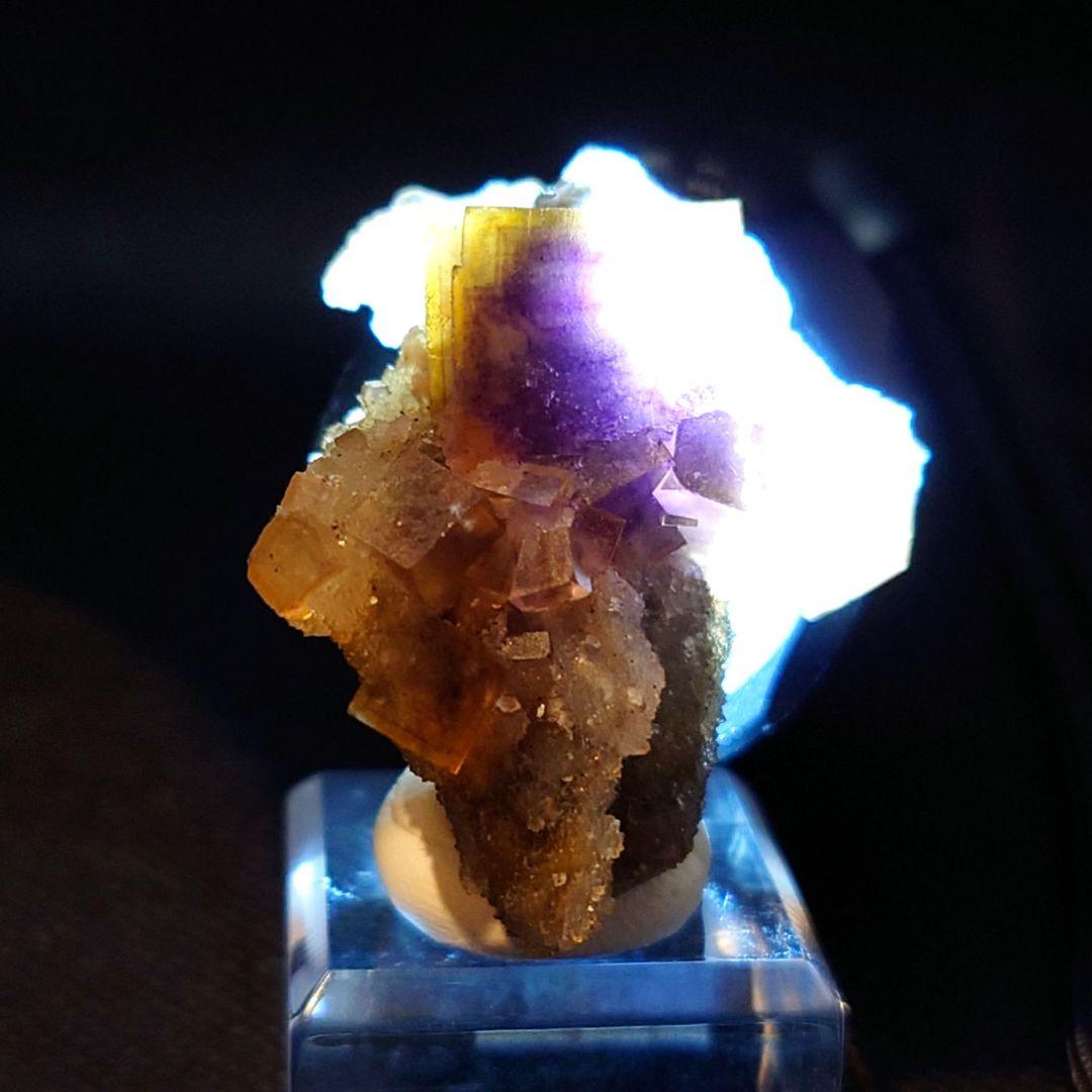 【37g】中国 安徽省産 イエローフローライト パープルファントム クラスター