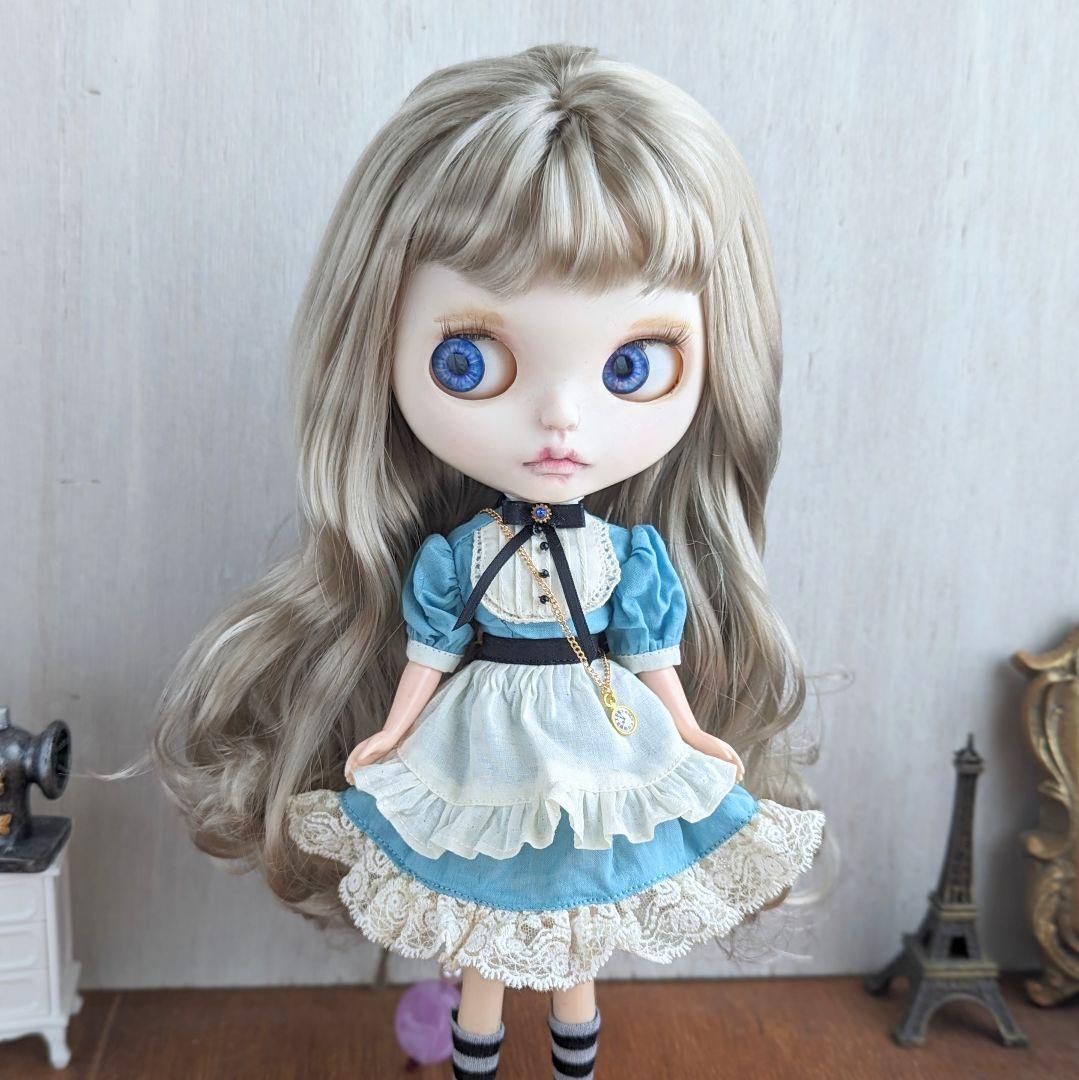 1115【ブライス ワンピース】ブルーのアリス風クラシカルワンピース※ブライス服