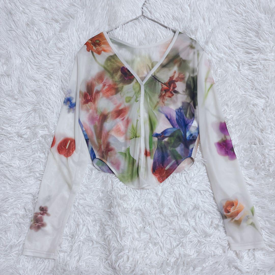 美品✨AMERI 2WAY SMOKE FLOWER SHEER TOP