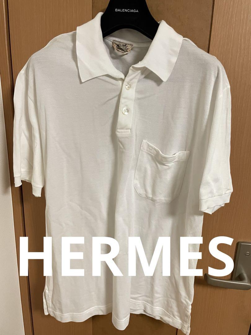 HERMES エルメス　H刺繍　ホワイトポロシャツ