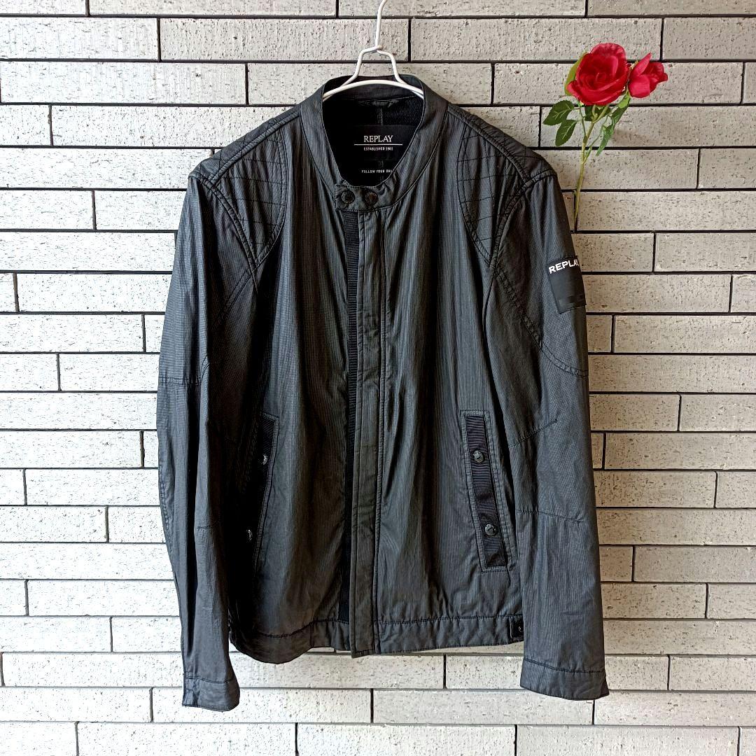 ♠【リプレイ】✨美品　ライダースジャケット　イケてる　付属牛革　ブラック/黒　M