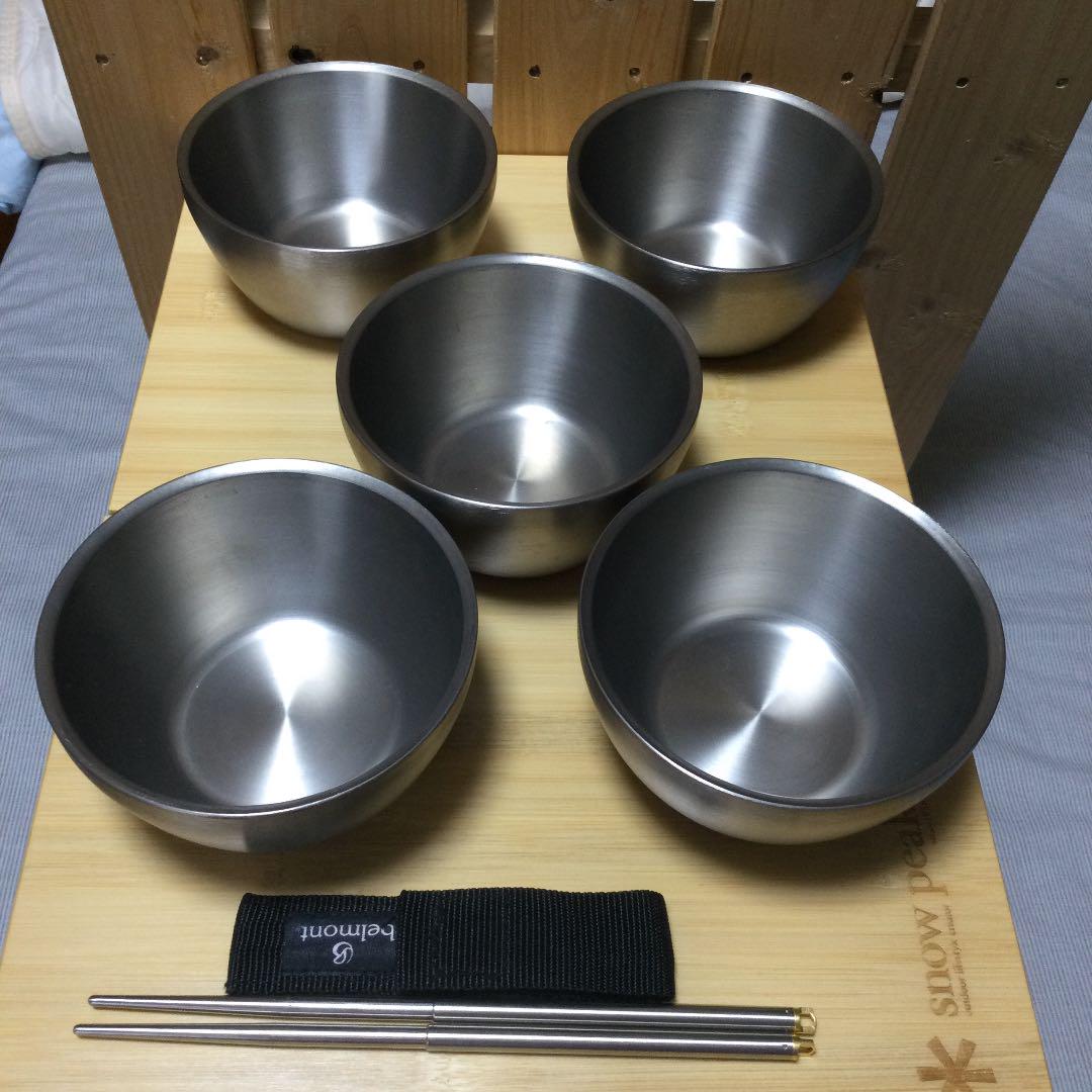 Belmontベルモント　チタンダブルウオールお椀430 5個　箸付