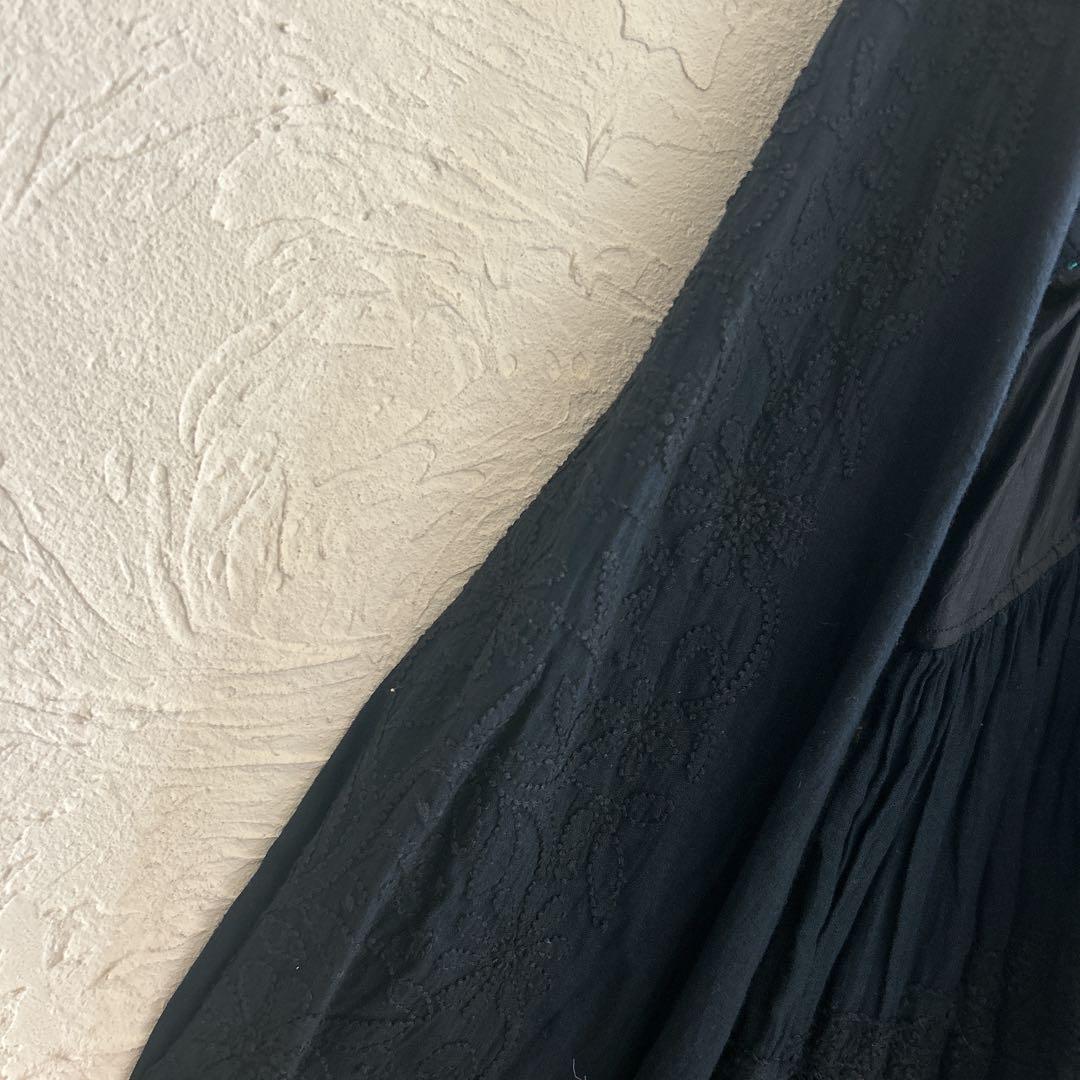 【美品】INJIRI インジリ 刺繍LONG DRESS ワンピース シルク混