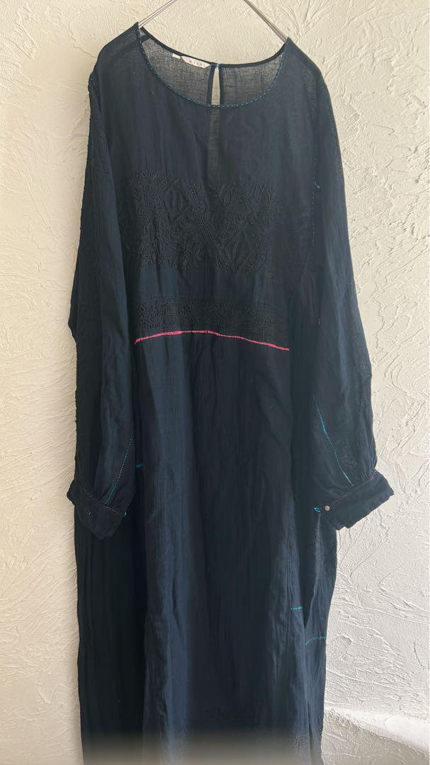【美品】INJIRI インジリ 刺繍LONG DRESS ワンピース シルク混