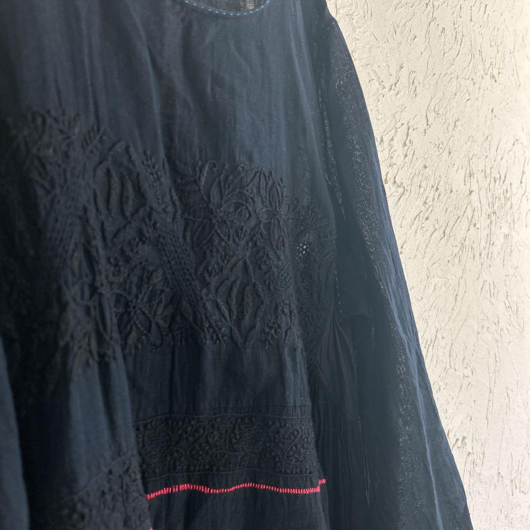 【美品】INJIRI インジリ 刺繍LONG DRESS ワンピース シルク混