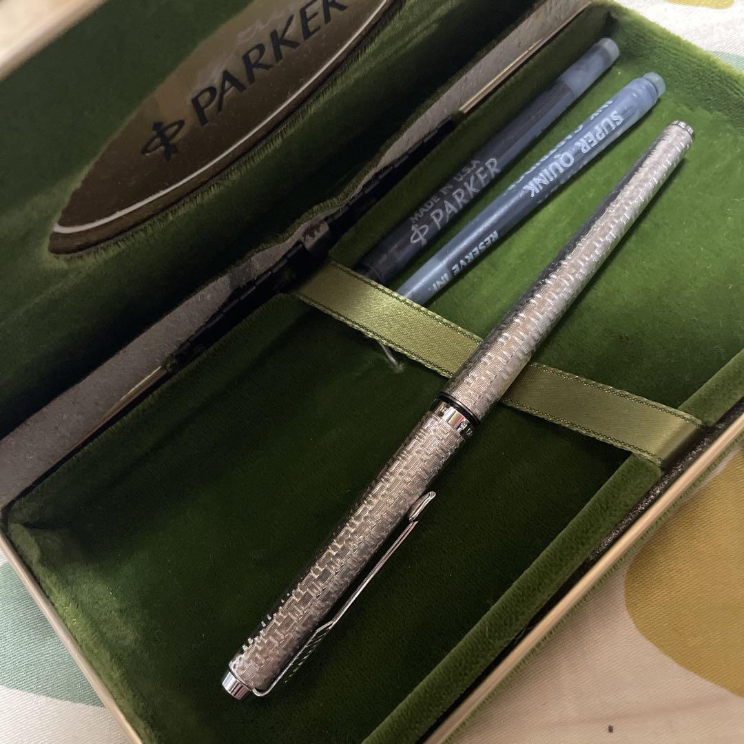 当時もの！PARKER パーカーフランス製シルバー万年筆USED 送無6-4特典