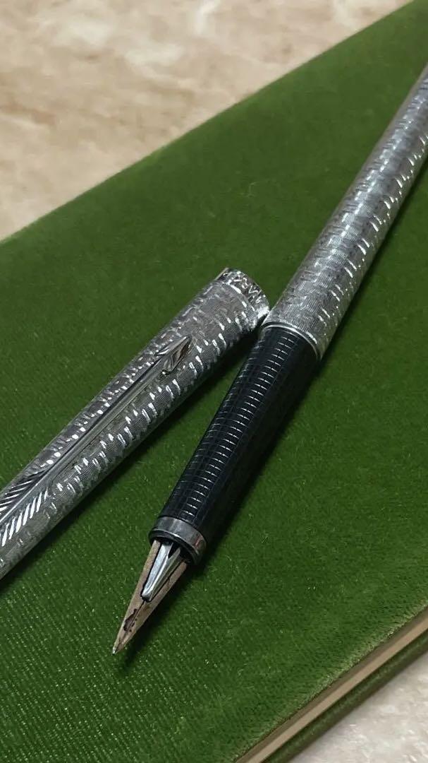 当時もの！PARKER パーカーフランス製シルバー万年筆USED 送無6-4特典