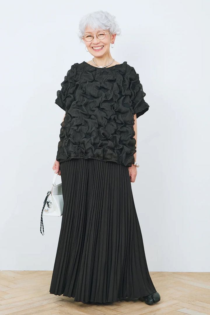 aijan マトラッセボリュームフリルトップス+プリーツフレアパンツ