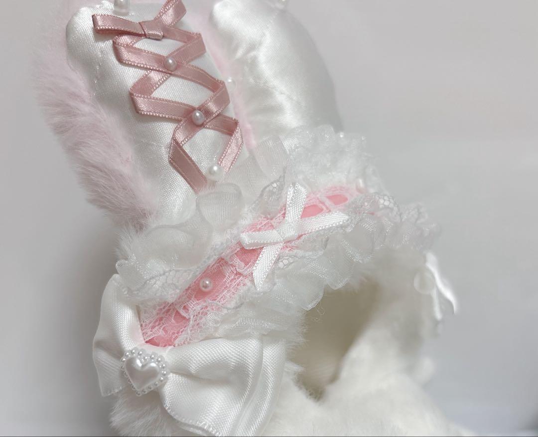 【約10cm 】手が動く♡肉球おすわりぬい服 アンティークピンク 垂れ耳うさぎ おすわりぬい服 きぐるみ 10cm にじぱぺ ピンク うさ耳 リボン