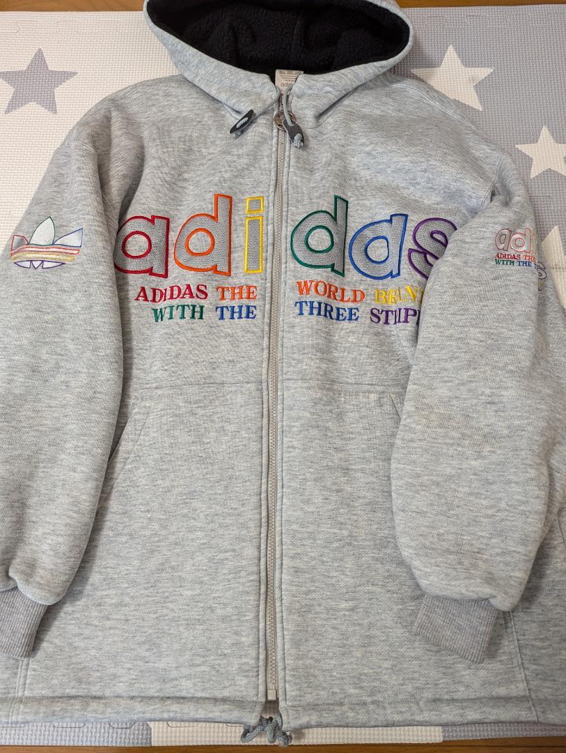 激レア90sadidas Originalsカラフルロゴ刺繍フルジップパーカー