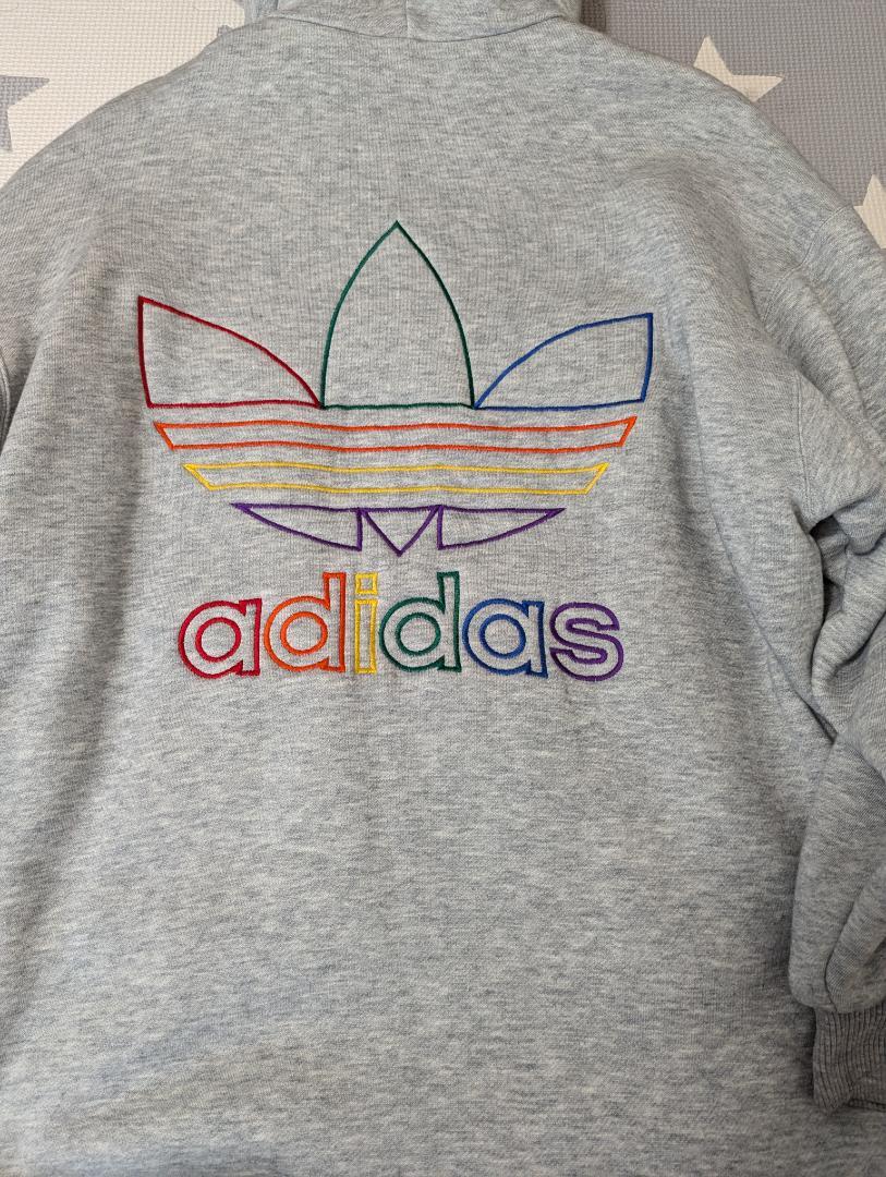 激レア90sadidas Originalsカラフルロゴ刺繍フルジップパーカー
