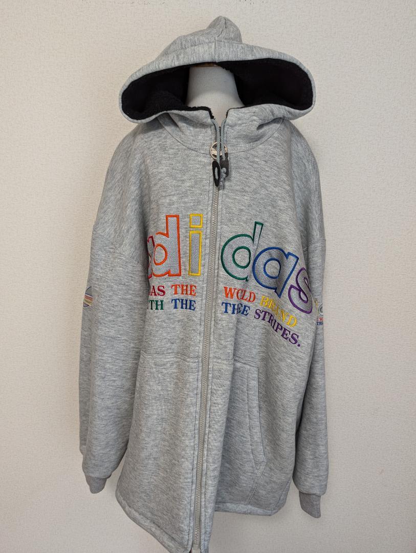 激レア90sadidas Originalsカラフルロゴ刺繍フルジップパーカー