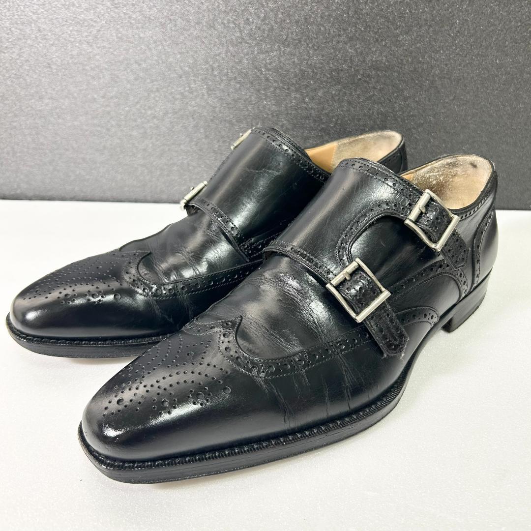マグナーニ　ウィングチップ　ダブルモンク　黒　レザー　革靴　26.5 ビジネス 8,265円