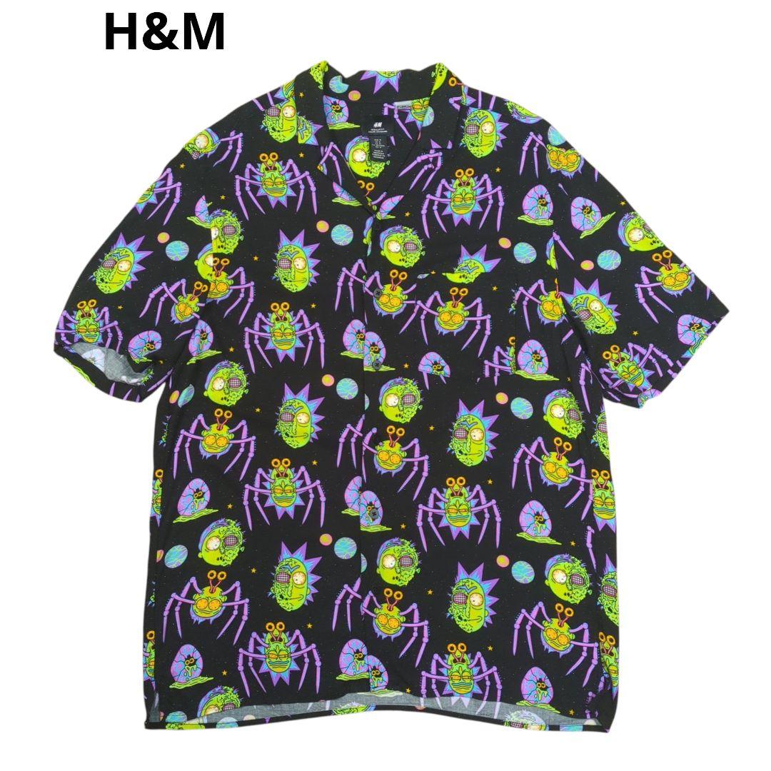 H&M リック アンド モーティ オープンカラー アロハシャツ レーヨン M