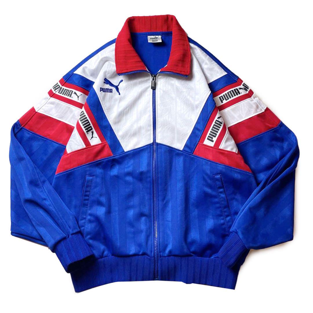 【90s】PUMA クレイジーパターン トラックジャケット ブルー ホワイト L