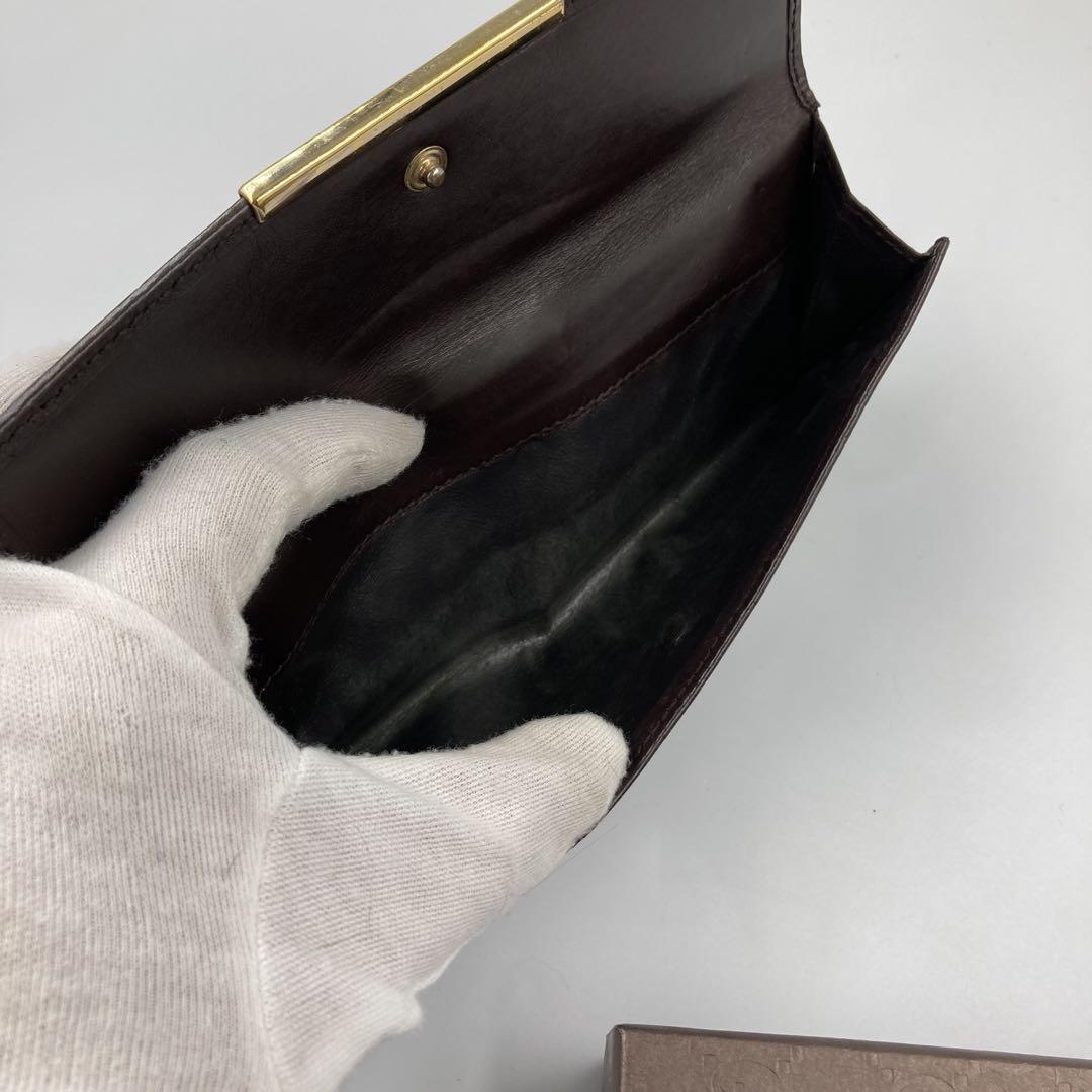 グッチ 長財布 ダブルホック シマ レザー ダークブラウン