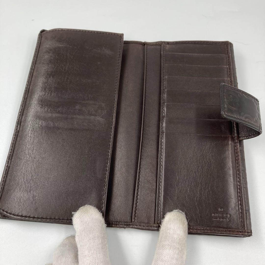 グッチ 長財布 ダブルホック シマ レザー ダークブラウン
