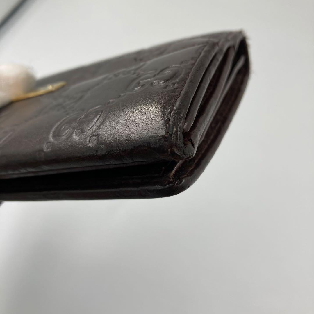 グッチ 長財布 ダブルホック シマ レザー ダークブラウン
