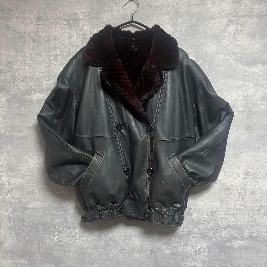 SP No.1498 VINTAGE レザージャケット 裏地ファー 襟ファー 黒