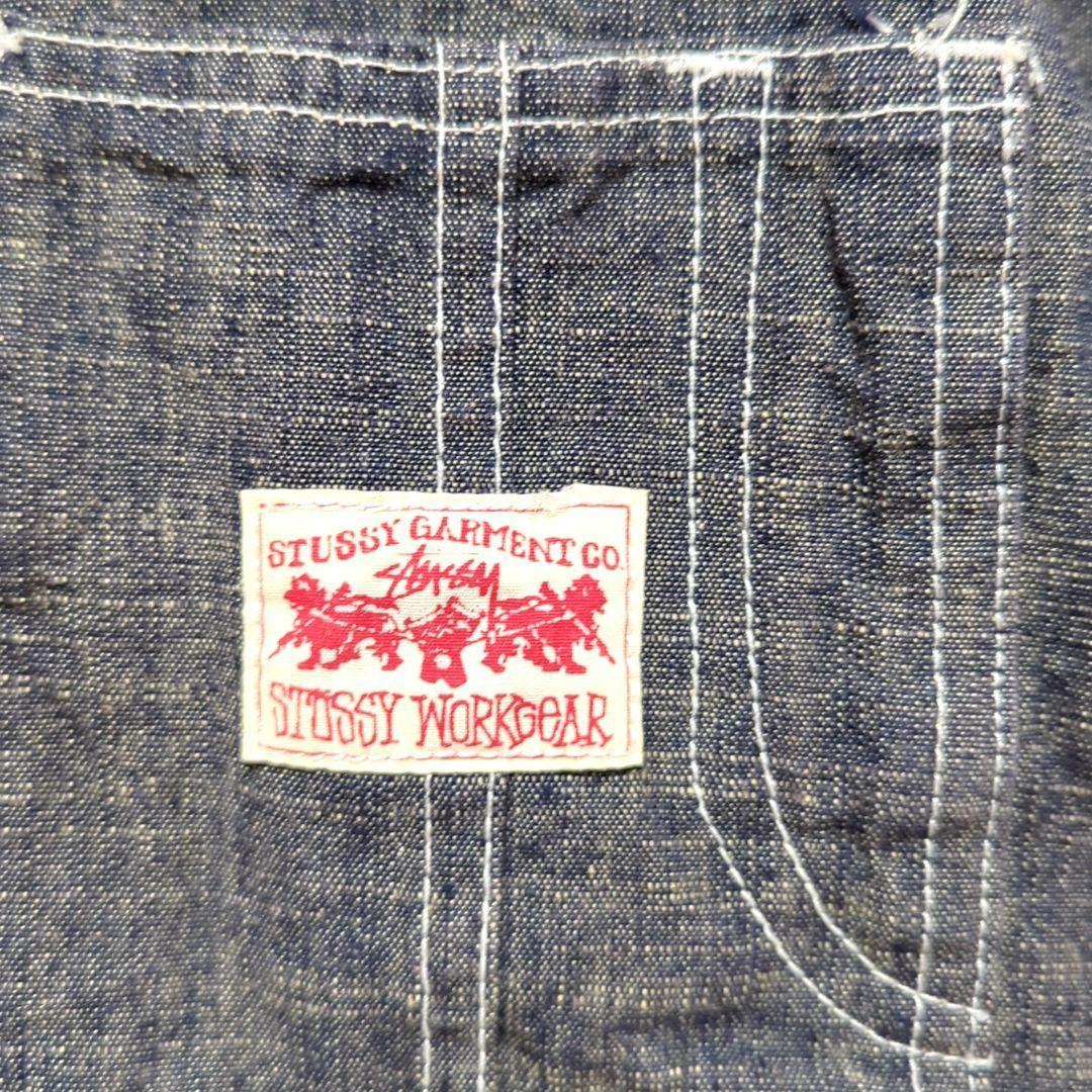 c2【美品】ステューシー♤半袖シャツ デニム 刺繍ビッグロゴ 即