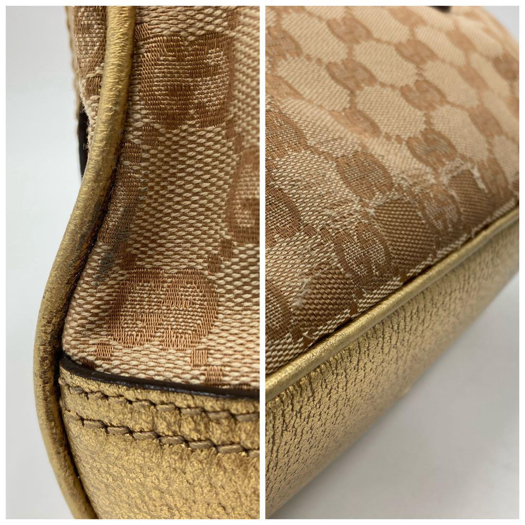 GUCCI グッチ ショルダーバッグ GG柄 ゴールド キャンバス ベージュ