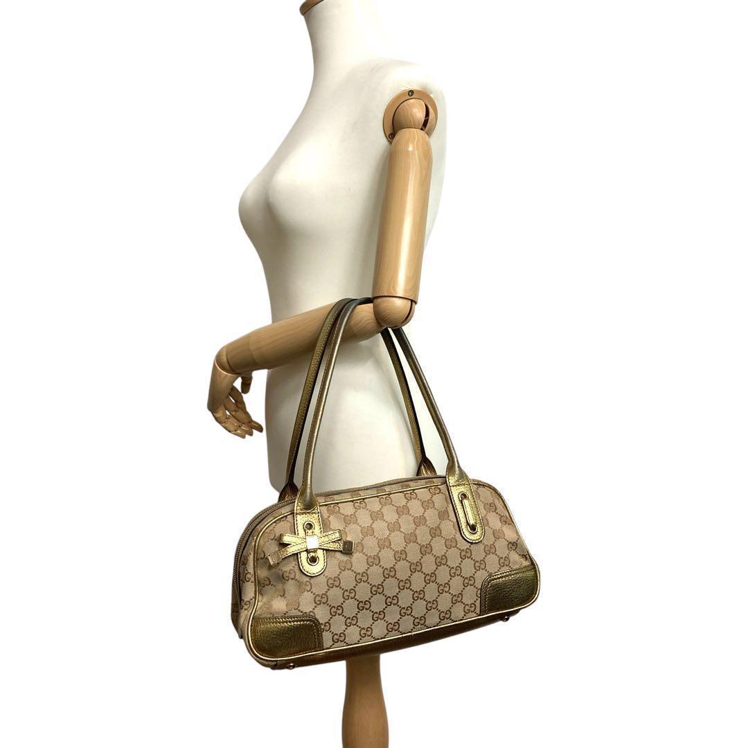 GUCCI グッチ ショルダーバッグ GG柄 ゴールド キャンバス ベージュ
